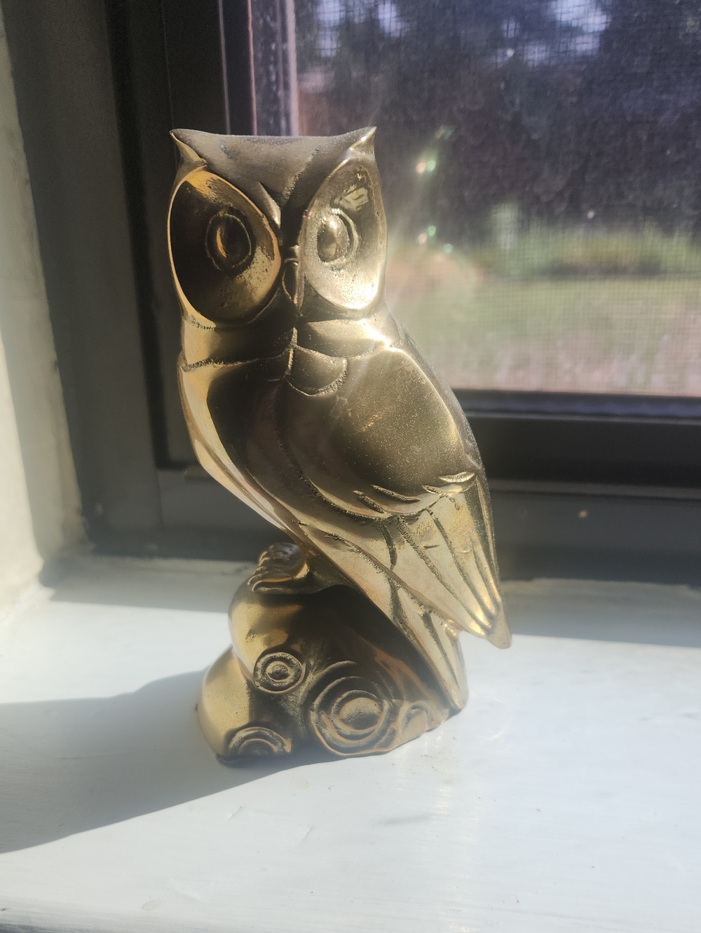 Brass Owl Sculpture Decorative Accent From Mid Century. 6 Inch